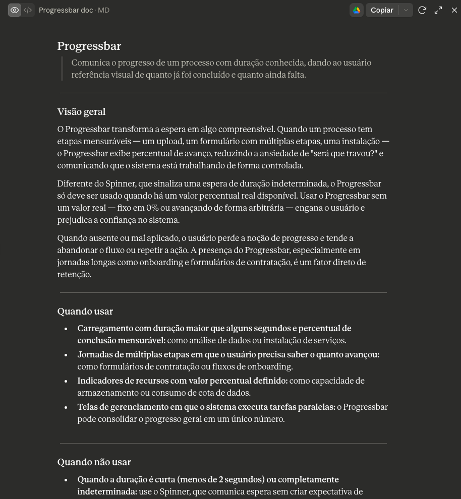 Documentação da Progress Bar gerada pela IA
